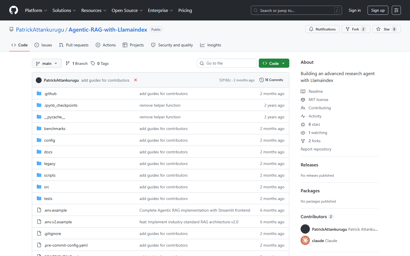 Agentic RAG with LlamaIndex landing page screenshot